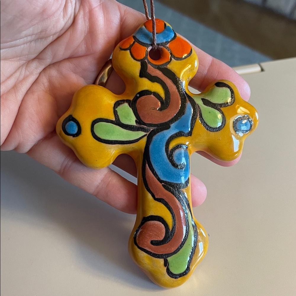 Handcrafted Handmade Talavera ceramic cross wall decoration/ornament Vibrant